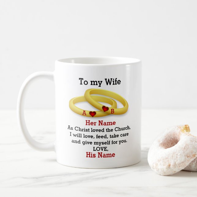 To my Wife for her wedding couple ring monogram Coffee Mug (With Donut)