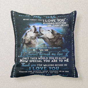 To My Wife From Husband Wolf Lover Blanket Gift Throw Pillow
