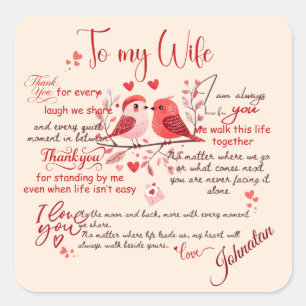 To My Wife Love Message Custom Name Romantic Square Sticker