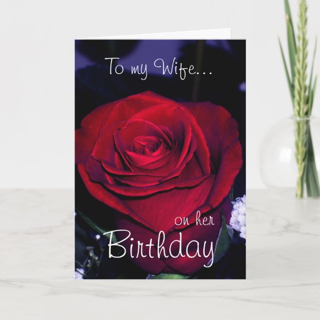 To my Wife on her Birthday-Red Rose Romantic Card (Front)
