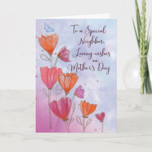 To Neighbour Mothers Day Love with Orange and Pink Card