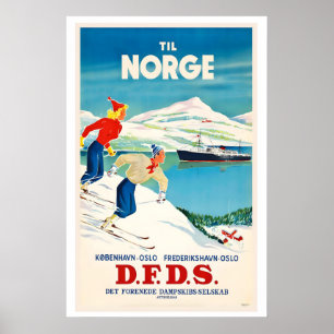 To Norway Sport Skiing Vintage Sport Poster