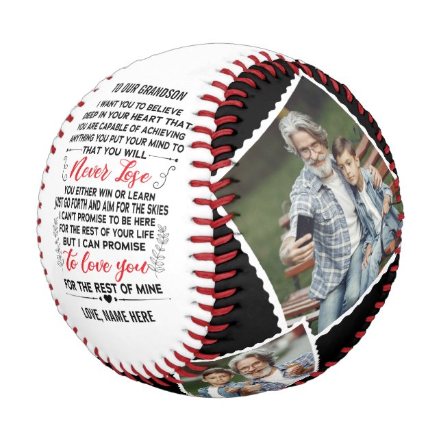 To Our Grandson From Grandparents & Custom 4 Photo Baseball (Angled)