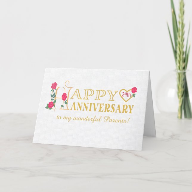To Parents Custom Year Anniversary with Roses Card (Front)