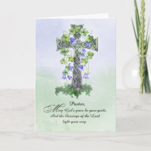To Pastor St Patricks Day Celtic Cross Shamrork Card