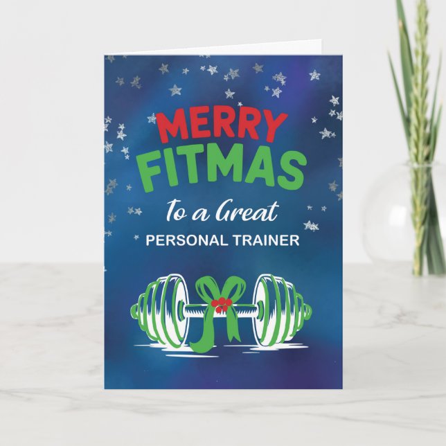 To Personal Trainer Barbell Funny Merry Fitness Card (Front)