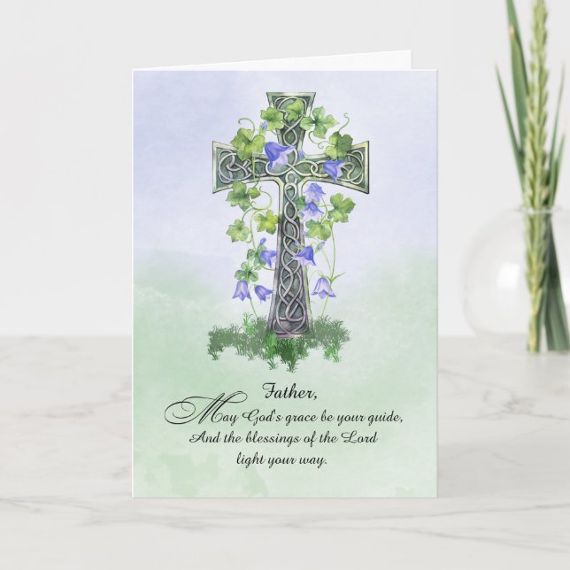 To Priest St Patricks Day Celtic Cross Shamrock Card (Front)