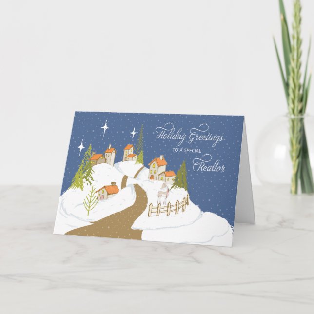 To Realtor Christmas Cozy Houses in Snow Card (Front)