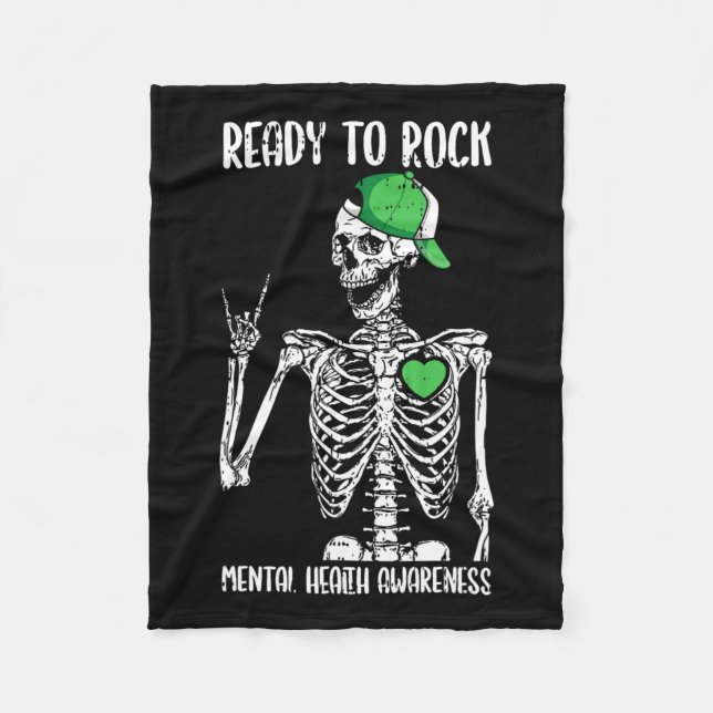 To Rock Mental Health Awareness Skeleton Rock Hand Fleece Blanket (Front)
