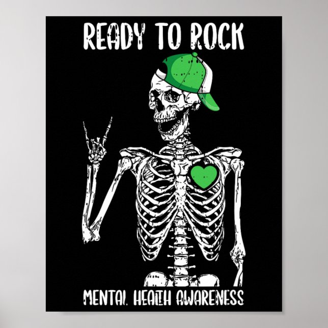 To Rock Mental Health Awareness Skeleton Rock Hand Poster (Front)