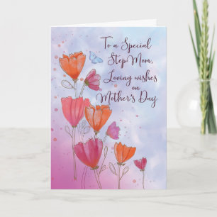 To Step Mom Mothers Day Love with Orange and Pink  Card