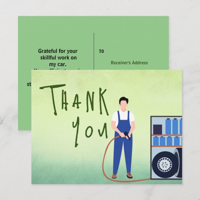 To thank for a mechanic postcard (Front/Back)