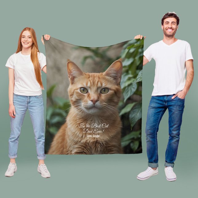 To the Best Cat Dad Ever Custom Photo Fleece Blanket (Creator Uploaded)