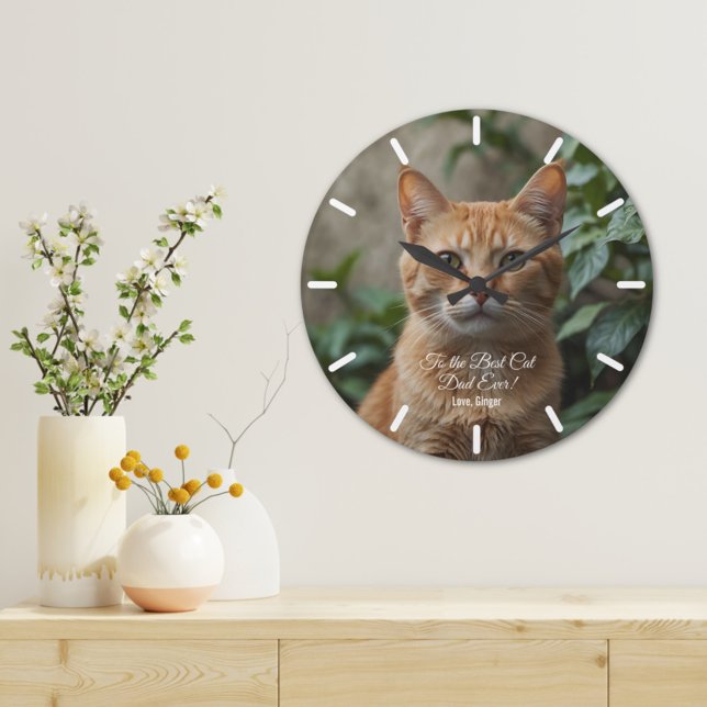 To the Best Cat Dad Ever Custom Photo Large Clock (Creator Uploaded)
