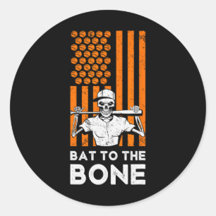 To The Bone Halloween Baseball Skeleton Baseball B Classic Round Sticker