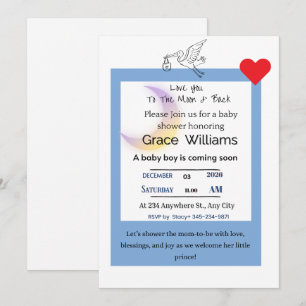 To the Moon and Back Baby Boy Shower Invitation