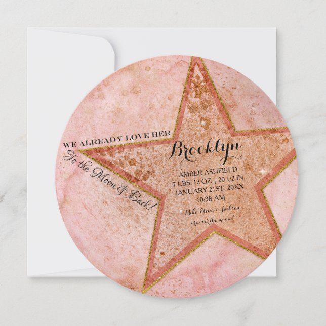 To the Moon and Back - Newborn Baby Girl Photo Announcement (Front)