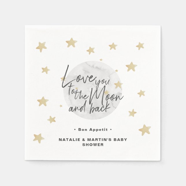 To The Moon & Back Neutral Baby Shower Paper Napkin (Front)