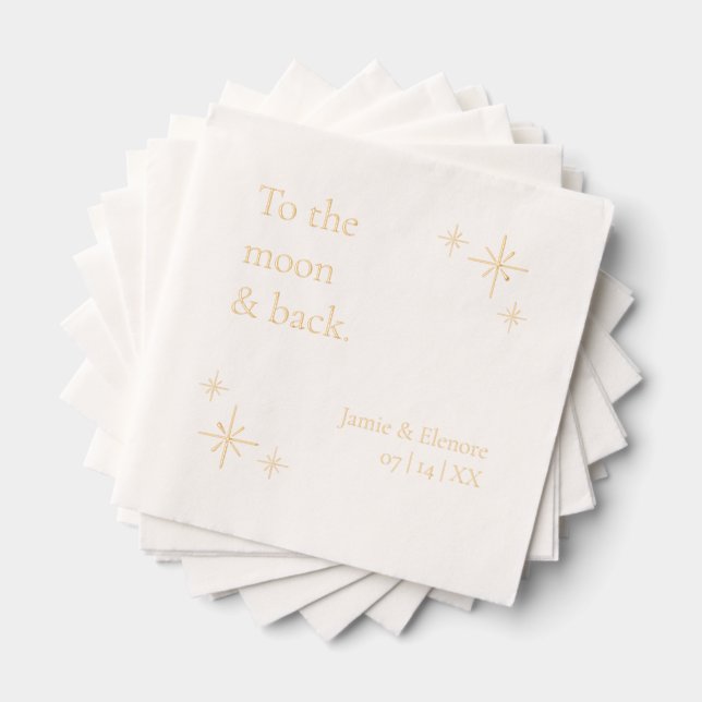 To The Moon & Back Romantic Wedding Saying Foil Napkins (Insitu (Stacked))