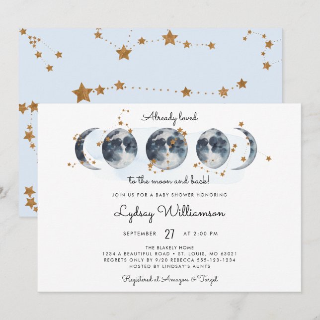 To The Moon Celestial Baby Shower Invitation (Front/Back)