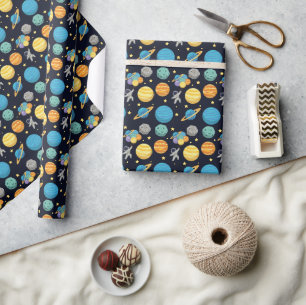 To the moon Outer Space Moon and stars Astronaut Wrapping Paper