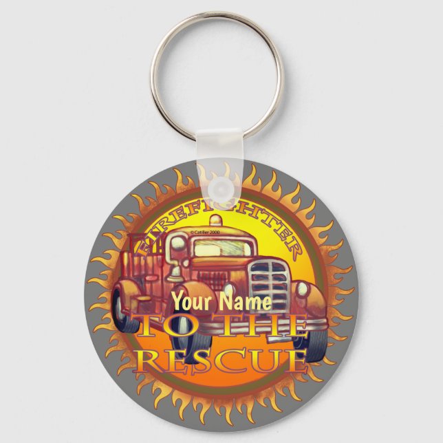 To The Rescue fire truck firefighter Keychain (Front)