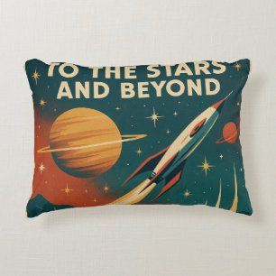 "To The Stars And Beyond" Vintage Space Travel  Accent Pillow