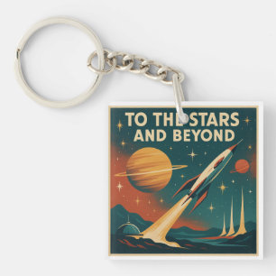 "To The Stars And Beyond" Vintage Space Travel  Keychain