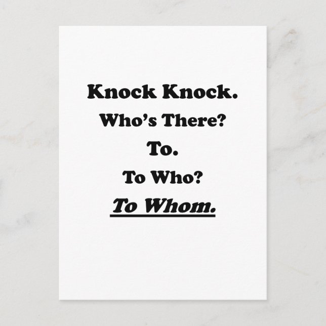 To Whom Knock Knock Joke Postcard (Front)