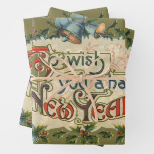 To Wish You a Happy New Year, Vintage Victorian Wrapping Paper Sheet