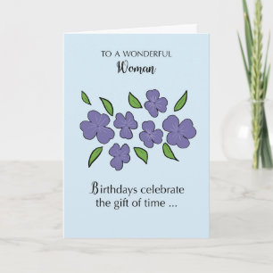 To Woman Birthday with Violet Flowers and Leaves Card