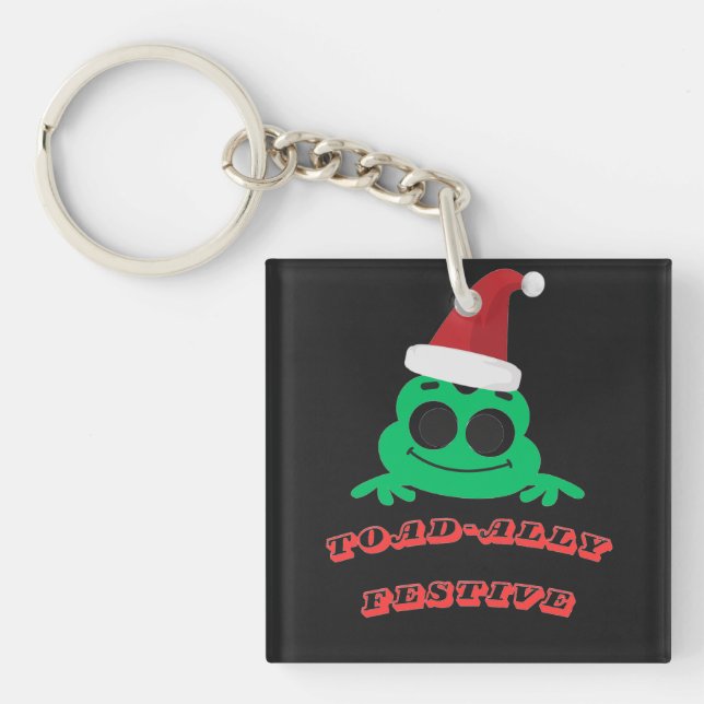 Toad-ally Festive Christmas Frog _ Cute Holiday De Keychain (Front)