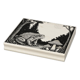 Toad Foraging Toadstools In A Moonlit Woodland  Rubber Stamp