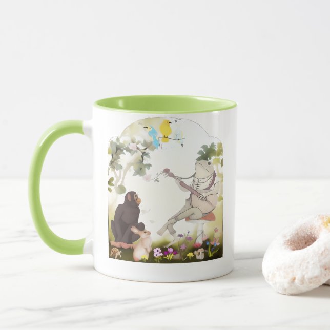 Toad Frog Playing Banjo with animals Mug (With Donut)