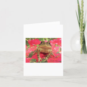 Toad frog standing up against bougainvillea back card