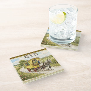 Toad Mole and Ratty on the Open Road Glass Coaster