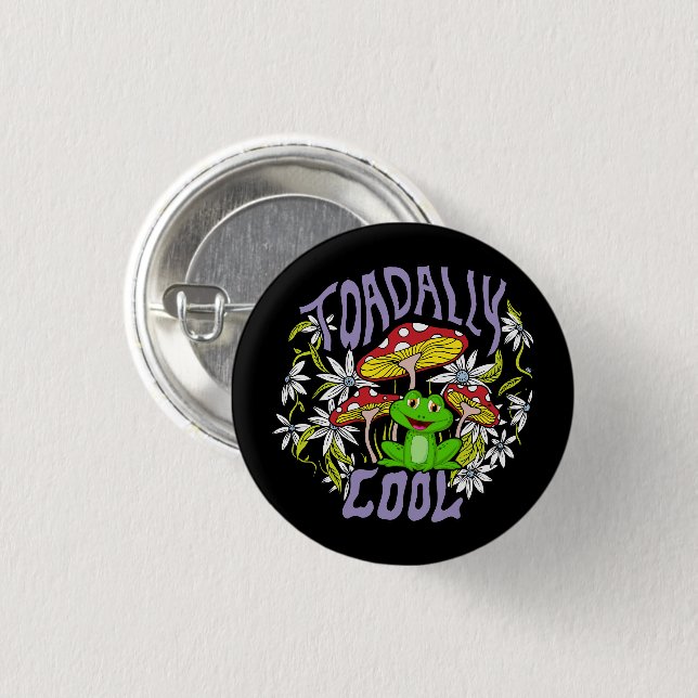 Toadally Cool Colourful floral and frog typography 1 Inch Round Button (Front & Back)