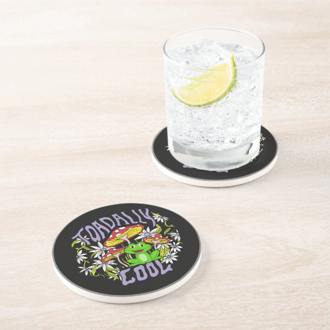 Toadally Cool Colourful floral and frog typography Coaster (Side)
