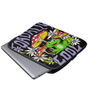 Toadally Cool Colourful floral and frog typography Laptop Sleeve
