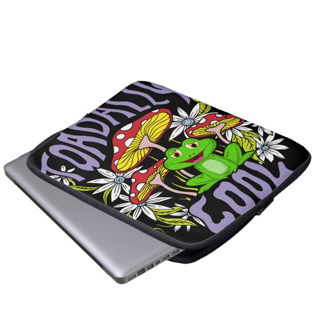 Toadally Cool Colourful floral and frog typography Laptop Sleeve (Front Bottom)