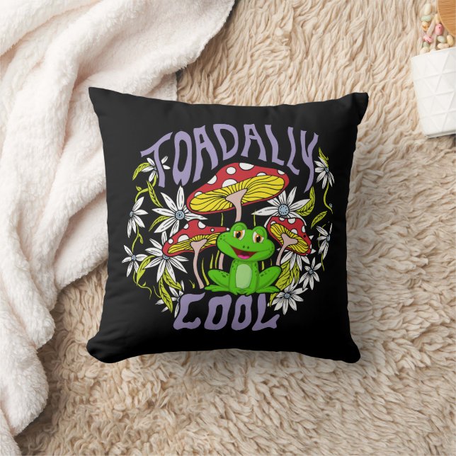 Toadally Cool Colourful floral and frog typography Throw Pillow (Blanket)