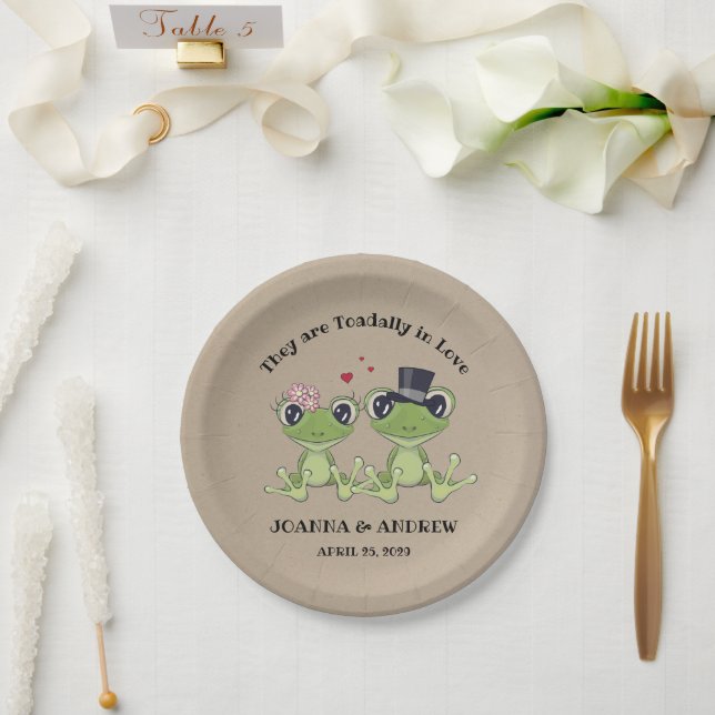 ©Toadally in Love Cute Frog Wedding Personalized Paper Plate (Wedding)