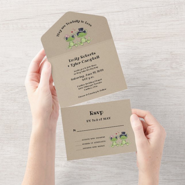 ©Toadally in Love Frog Couple Rustic Wedding All In One Invitation (Tearaway)