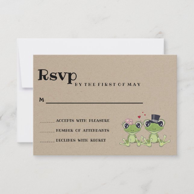 ©Toadally in Love Frog Couple Rustic Wedding RSVP Card (Front)