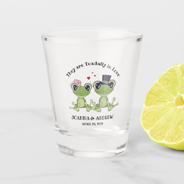 ©Toadally in Love Frog Couple Rustic Wedding Shot Glass (Front)