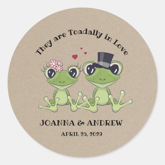 ©Toadally in Love Rustic Frog Couple Wedding Classic Round Sticker (Front)