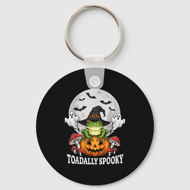 Toadally Soky Funny Halloween Frog On Pumpkin Full Keychain (Front)