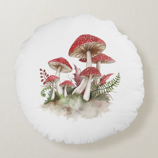 Toadstool champignon Aquarelle Coussin rond (Dos)