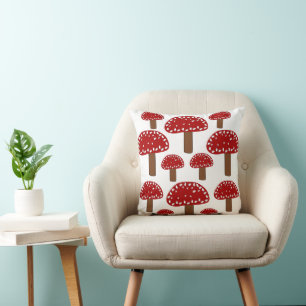 Toadstool Forest Mushroom Pattern Throw Pillow