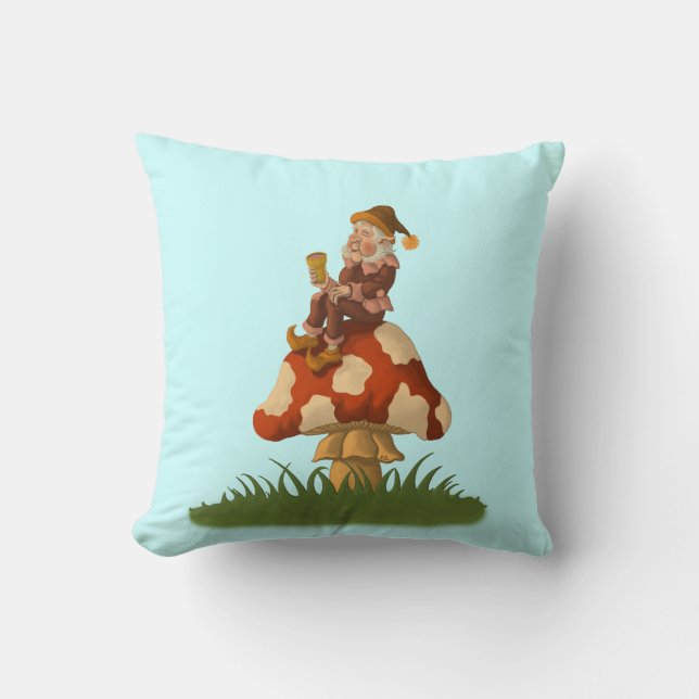 toadstool gnome funny fantasy pillow (Front)